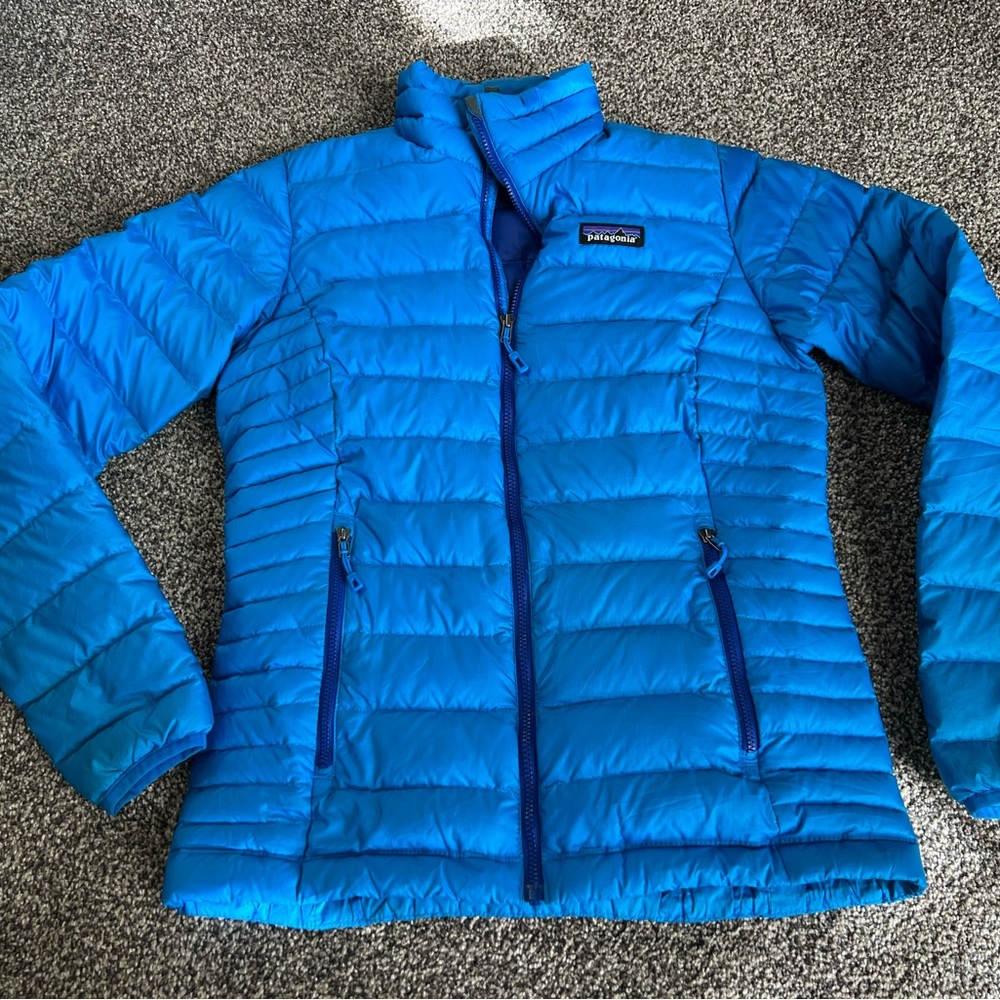 Blue Patagonia puffer coat